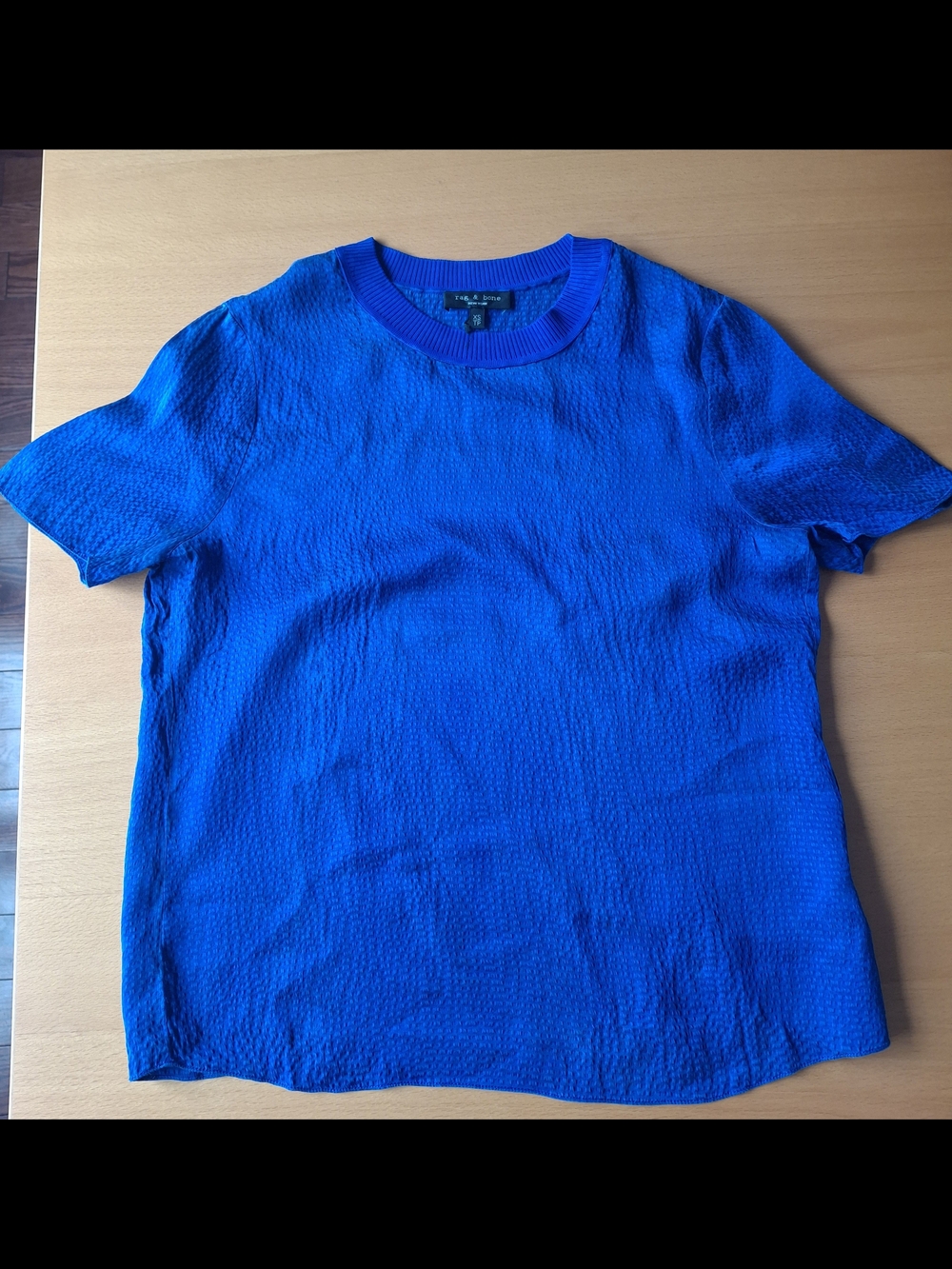 Cobalt Blue 100%silk Rag & Bone T-shirt. Extra Small